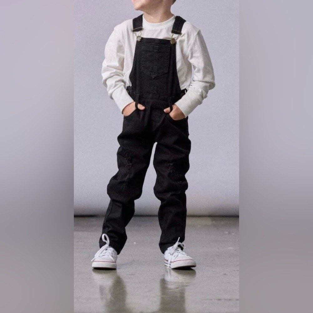 Little Bipsy Black Distressed Overalls